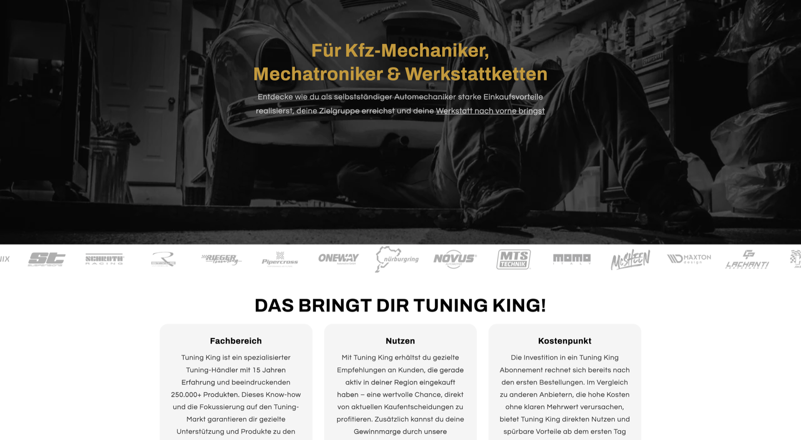 Werkstatt-Website-Referenz: Tuning King — B2B-Programm für Kfz-Mechaniker, Mechatroniker und Werkstattketten